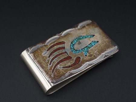 Vtg Turquoise Inlay Sterling Silver Money Clip Native American Signed HB M1881 Online