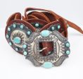 Navajo Turquoise Concho Belt Kirk Smith Sterling Silver Leather 42  M1901 Supply