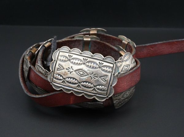 Navajo Andy Cadman Sterling Silver Leather Concho Belt 38  Stamped M1210 Discount