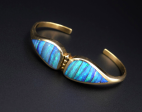 Natural Black Opal Inlay Cuff Bracelet Designer Lisa Mele 18k Gold BG717 Fashion