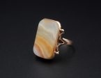 Unique Vintage Russian 14k Gold Veiled Agate Slab Statement Ring Sz 7.25 RG3582 Cheap