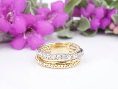 14k Gold Diamond Crossover Band 2 Tone 1 2 carat Yellow White Size 6.5 RG4324 Online Hot Sale