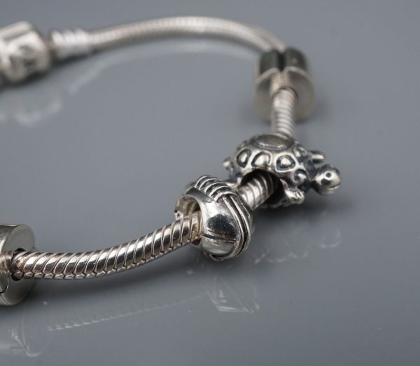 Pandora Loaded Charm Bracelet Sterling Silver 14k Football Tree Turtle 7  BS2712 Sale