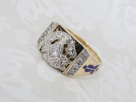 Vintage 10k Yellow Gold Enamel Diamond Masonic Ring Size 12 Eagle RG2942 Online Hot Sale