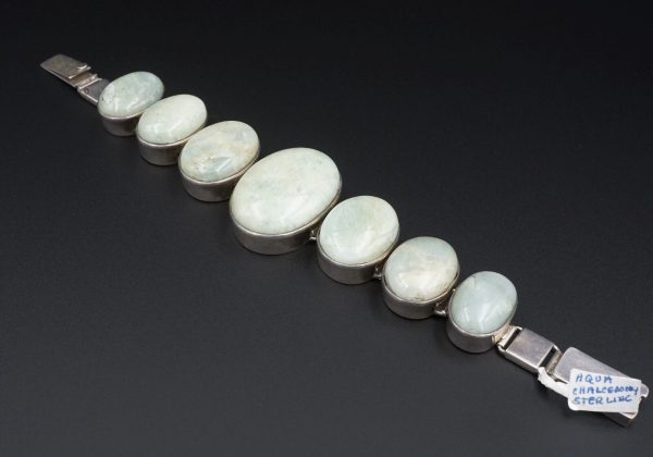 Sterling Silver Chalcedony Bracelet Cabochon Button Bead Chunky 7.25  BS2696 For Discount