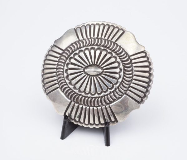 Leonard Maloney Navajo Sterling Silver Concho Belt Buckle 1.25  Hand Stamp M1908 For Discount