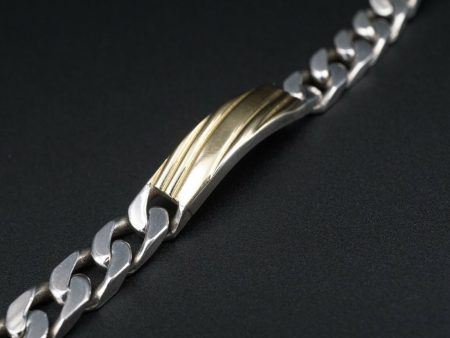 Paracci 18k Gold Sterling Silver Bracelet 2 Tone Curb Link Panel Bar 7  BS2554 Supply