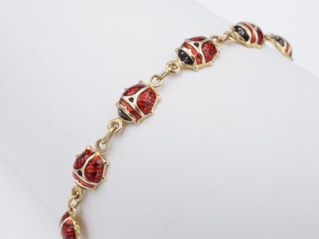 14k Ladybug Enamel Bracelet Yellow Gold Love Bug 7.25  Insect BG845 For Cheap