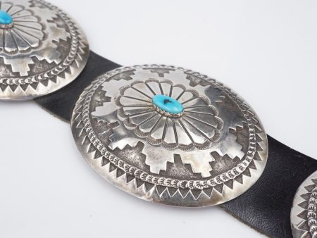 Navajo Turquoise Concho Belt R Martinez Sterling Silver Leather 40  M1902 Discount