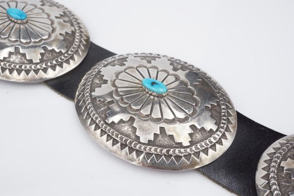 Navajo Turquoise Concho Belt R Martinez Sterling Silver Leather 40  M1902 Discount