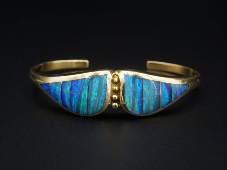 Natural Black Opal Inlay Cuff Bracelet Designer Lisa Mele 18k Gold BG717 Fashion