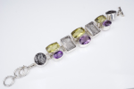 Sterling Silver Rutilated Quartz Amethyst Panel Toggle Bracelet Chunky 7  BS2736 For Discount