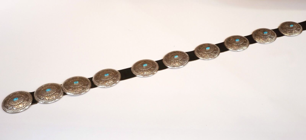 Navajo Turquoise Concho Belt R Martinez Sterling Silver Leather 40  M1902 Discount