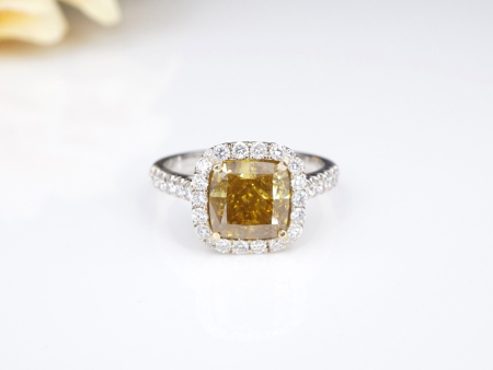 14k Gold 3ct Fancy Orange-Yellow Diamond Halo Engagement Ring Sz 7 Cert CO1045 on Sale