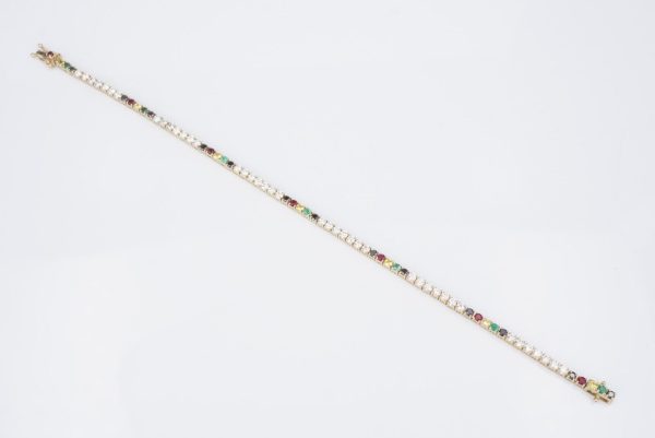 14k Rainbow Diamond Tennis Bracelet Yellow Gold The Last Line 2.2 ct 6.5  BG928 Fashion