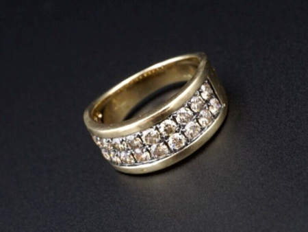 10k Yellow Gold Champagne Diamond 1.4ct Size 10 Vintage Double Row 9.5mm RG4282 Online Hot Sale