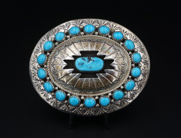 Vintage Navajo Sterling Silver Turquoise Belt Buckle 3  Wilbur Musket M1871 Online