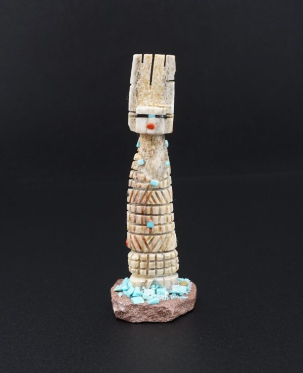 Zuni Carved Antler Corn Maiden Fetish Turquoise Coral Onyx 3  Signed M1822 For Discount