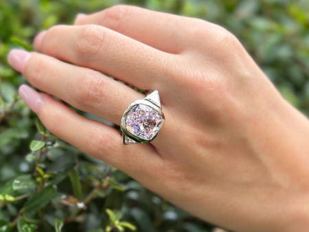 10ct Kunzite Diamond Cocktail Ring 14k White Gold Statement Size 7.75 RG3961 Online now