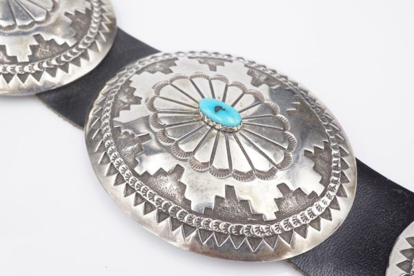 Navajo Turquoise Concho Belt R Martinez Sterling Silver Leather 40  M1902 Discount