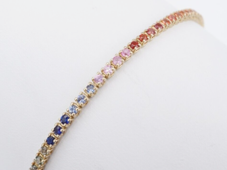 14k Yellow Gold 2.5 ctw Natural Sapphire Rainbow Tennis Bracelet 6.75  BG919 Hot on Sale