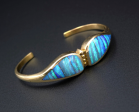 Natural Black Opal Inlay Cuff Bracelet Designer Lisa Mele 18k Gold BG717 Fashion