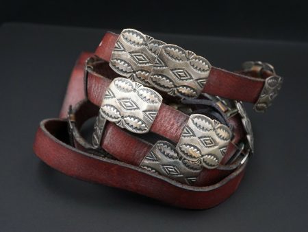 Navajo Andy Cadman Sterling Silver Leather Concho Belt 38  Stamped M1210 Discount