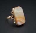 Unique Vintage Russian 14k Gold Veiled Agate Slab Statement Ring Sz 7.25 RG3582 Cheap