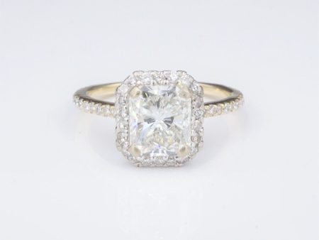 14K Gold 2.5 carat Radiant Diamond Halo Engagement Ring Size 7 GIA CO1022 on Sale